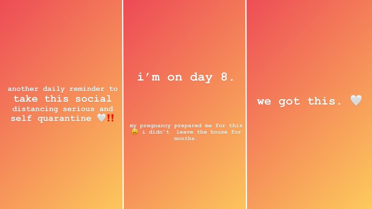 Aprovechó para mencionar que ella vivió algo parecido en 2017, cuando se mantuvo en casa para ocultar que estaba embarazada de Stormi. "Yo estoy en el octavo día. Mi embarazo me preparó para esto. No salí de casa durante meses".