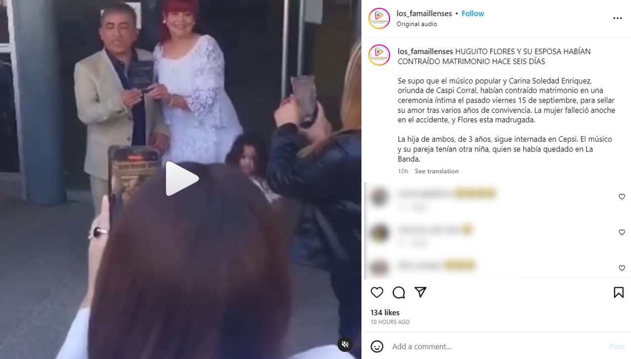 La boda de Huguito Flores 'El Súper' y Carina Soledad Enríquez.