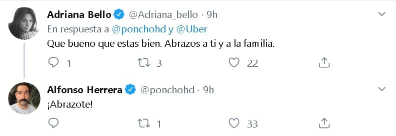 La productora de cine y televisión 
<b>Adriana Bello </b>también se refirió al estado de salud del actor al conocer los hechos: "
<b>¡Qué bueno que estás bien!</b> Abrazos a ti y a la familia".
