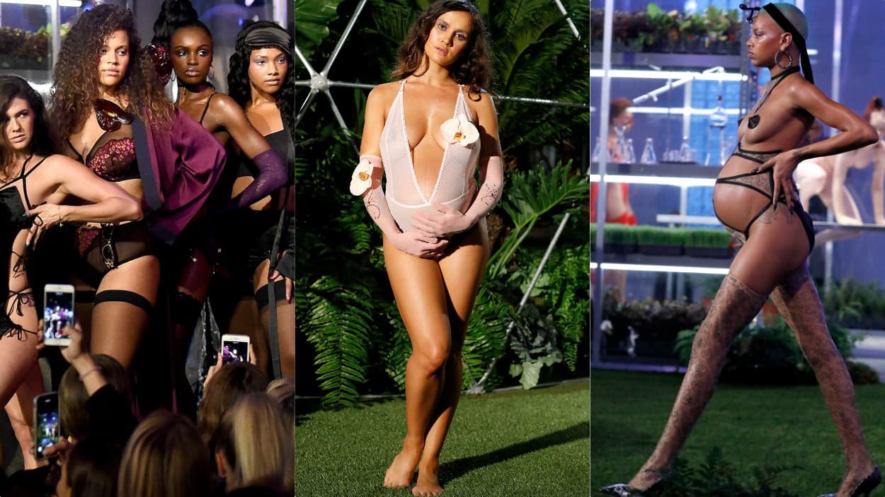 Ya en el desfile de Savage x Fenty del año pasado, además de la aplaudida diversidad de cuerpos y razas, dos modelos evidentemente embarazadas subieron a la pasarela acaparando los titulares. Slick Wooks de casi nueve meses usó un conjunto de tiras, cubrepezones, medias de encaje y tacones y, según
<a href="https://www.dazeddigital.com/fashion/article/41344/1/slick-woods-labour-rihanna-fenty-savage-runway-show-new-york-fashion-week" target="_blank">algunos reportes</a>, dio a luz esa misma noche después del desfile.
<br>
<br>
<br>