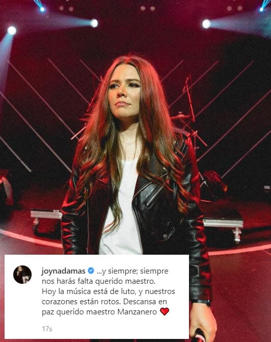 Joy formó parte del homenaje que los Latin Billboard 2020 hicieron a Armando Manzanero en octubre pasado e interpretó 'No se tú' con el legendario compositor al piano. "Y siempre; siempre nos harás falta querido maestro. Hoy la música está de luto, y nuestros corazones están rotos. Descansa en paz querido maestro Manzanero", escribió en Instagram para despedirlo.