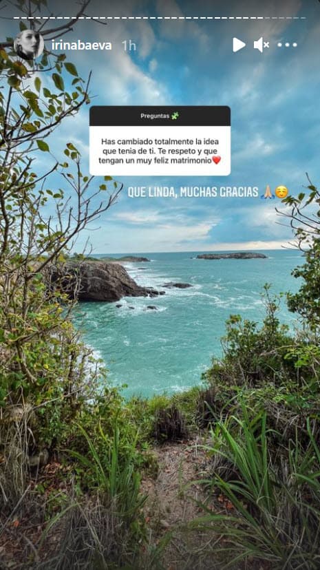 Una usuaria le confesó que su percepción hacia ella había cambiado y le deseó un "muy feliz matrimonio" con Gabriel. Irina no dudó en compartir el mensaje y agradecerlo "Que linda, muchas gracias".
<br>