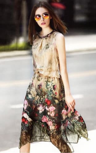 Queen New fashion Summer Style Vestidos Floral Print Dress Long Section Sleeveless Emulation Silk like Dress, 17.70 dólares en Aliexpress.com