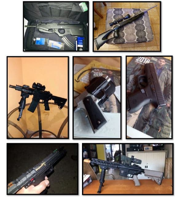 Diferentes tipos de armas también fueron presentadas como evidencia por la fiscalía de Nueva York. 
<br>