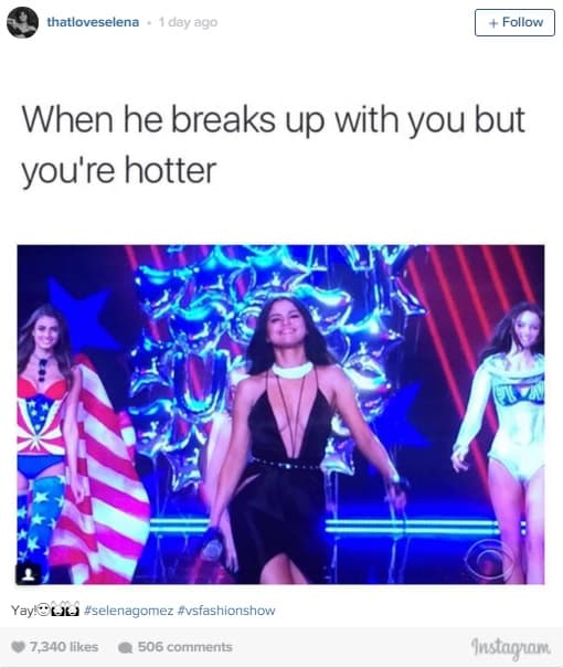 Por supuesto, Selena está en su mejor momento y lució hermosa en el desfile de Victoria's Secrets. Cuando un usuario compartió este mensaje en redes sociales, haciendo referencia a Justin, ella simplemente le dio like.