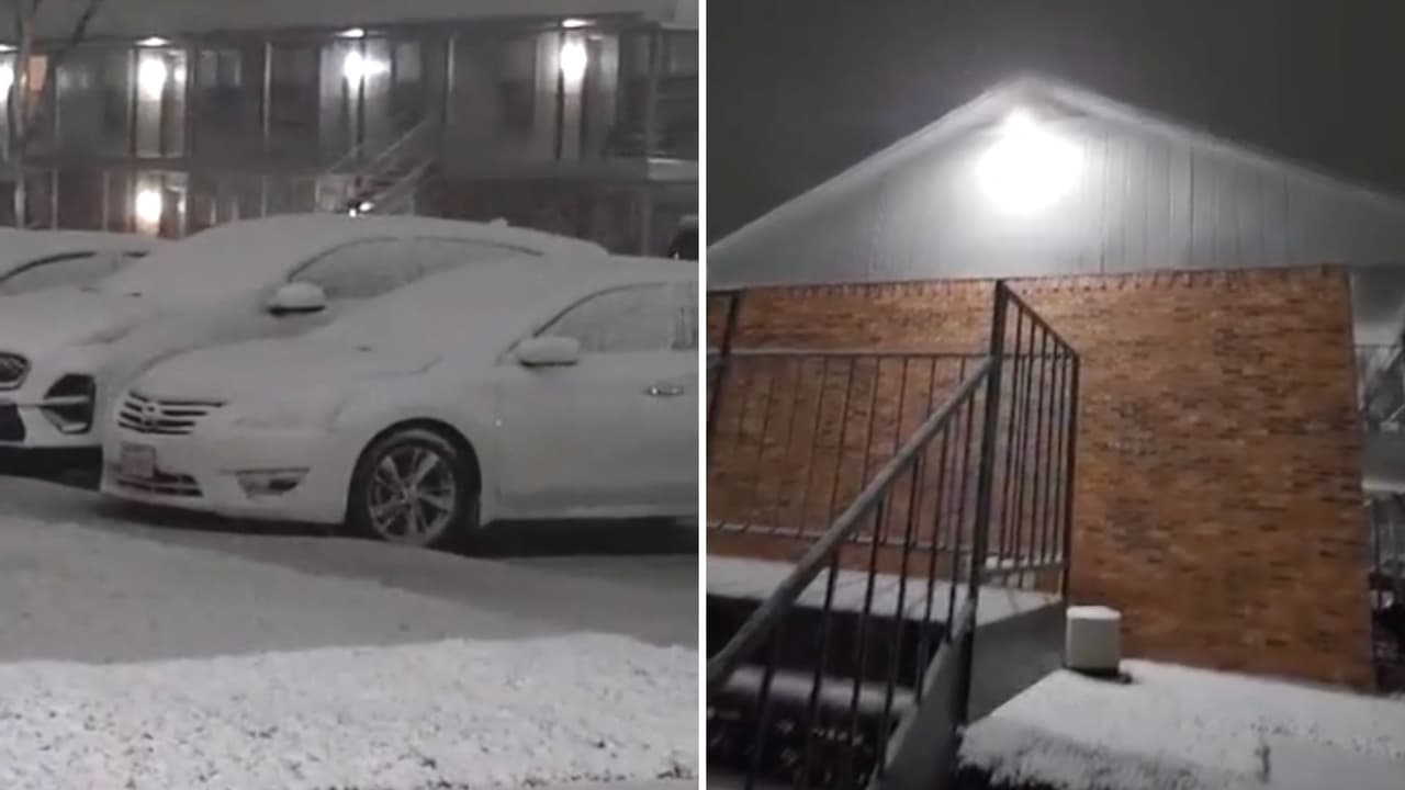 En Decatur, hubo algo de acumulación de nieve y en este complejo de apartamentos los autos y las fachadas se cubrieron de blanco.