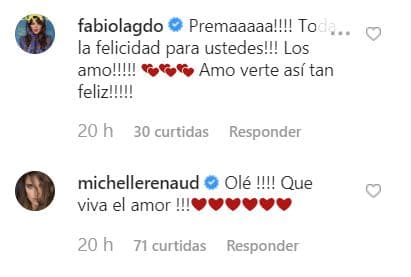 Fabiola Guajardo, actriz con la que Estefania Villarreal compartió créditos en 
<b><a href="https://www.univision.com/shows/yo-no-creo-en-los-hombres">Yo no creo en los hombres</a></b>, resaltó: "¡Toda la felicidad para ustedes! ¡Los amo! ¡Amo verte así tan feliz!". Por su parte, 
<b>Michelle Renaud</b> escribió: "¡Qué viva el amor!".