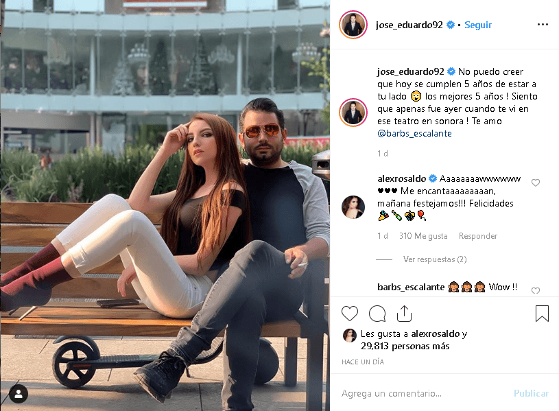 “No puedo creer que hoy se cumplen 5 años de estar a tu lado. los mejores 5 años! Siento que apenas fue ayer cuando te vi en ese teatro en Sonora! Te amo", escribió el hijo de Eugenio Derbez y Victoria Ruffo.