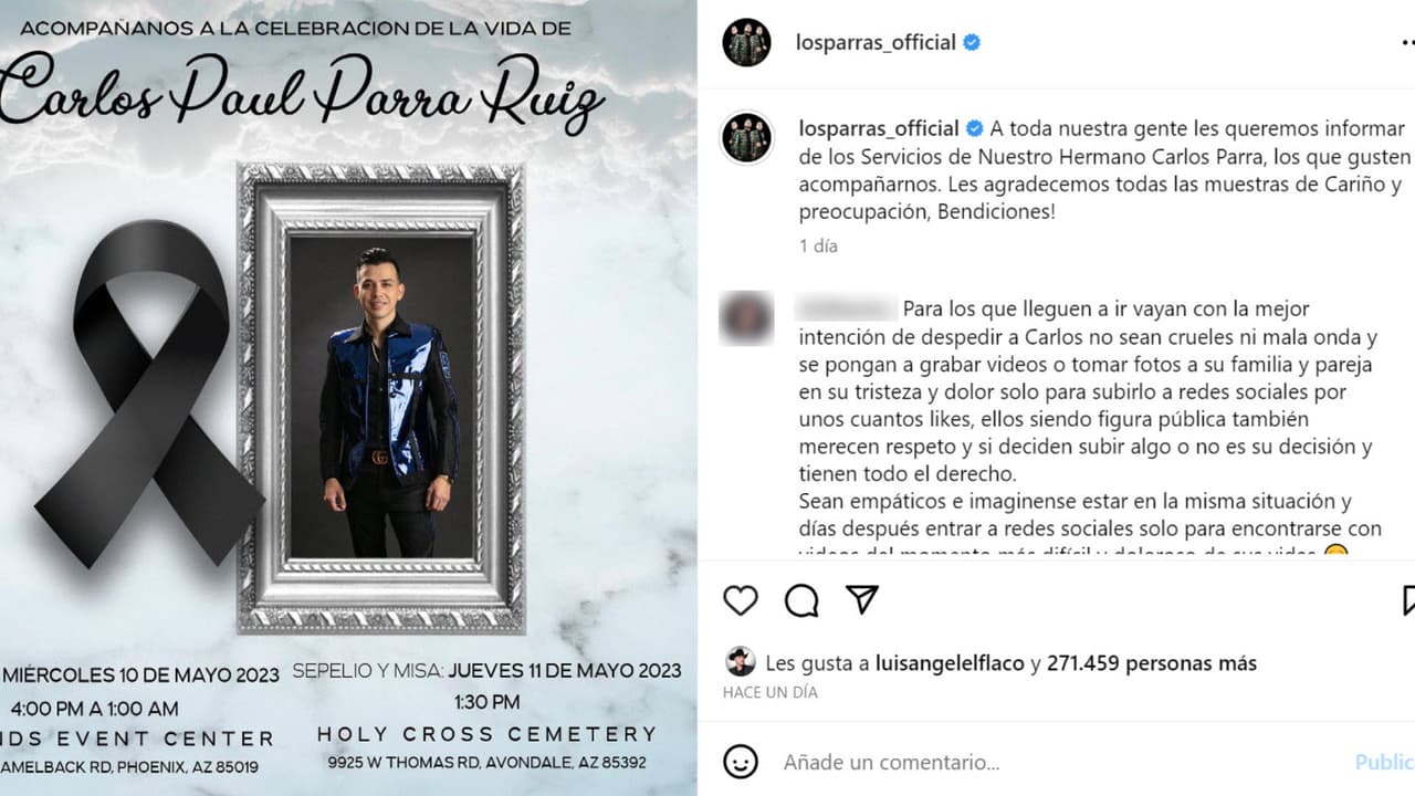 Familia de Carlos Parra da a conocer los detalles del funeral y agradece condolencias tras muerte del cantante.
