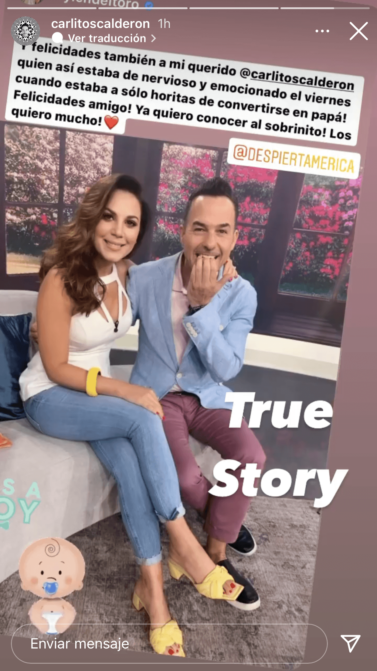 Aylen del Toro compartió esta imagen que fue tomada apenas el pasado viernes 3 de septiembre, en donde se puede ver a 'Carlitos' mordiéndose las uñas por el 
<b><a href="https://www.univision.com/shows/despierta-america/listo-para-cambiar-panales-carlos-calderon-nos-mostro-en-esta-prueba-que-tan-buen-papa-sera-video" target="_blank">nerviosismo de la llegada de su hijo. </a></b>