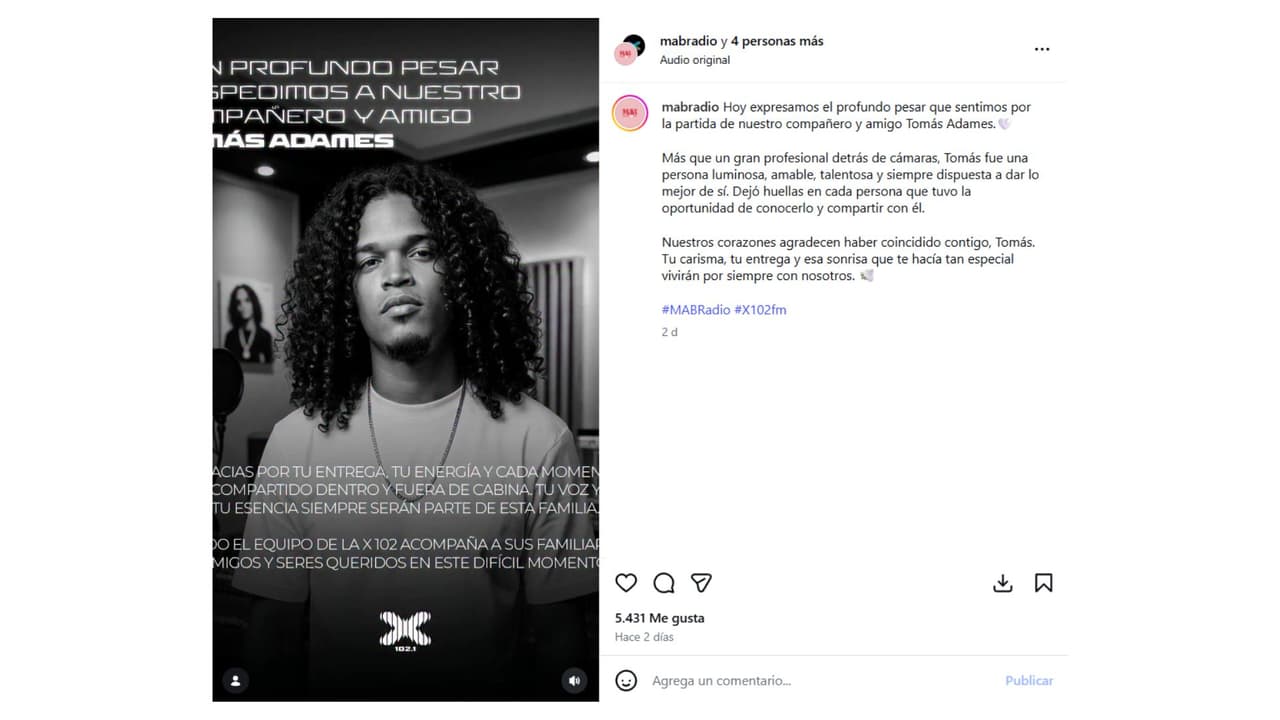Así se reportó la muerte de Tomás Adames.