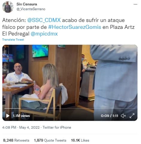El comunicador también publicó un video en el que se aprecia el momento en el que confrontó al hijo del 
<a href="https://www.univision.com/famosos/se-despidio-muy-bien-asi-fueron-las-ultimas-horas-de-vida-del-actor-hector-suarez-fotos">fallecido actor Héctor Suárez Hernández</a> por el ataque del que fue objeto.