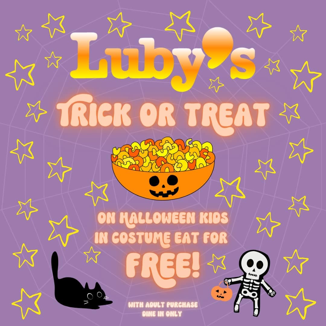 En Luby's todos los niños disfrazados comen gratis este 31 de octubre en la compra de una comida de adulto.