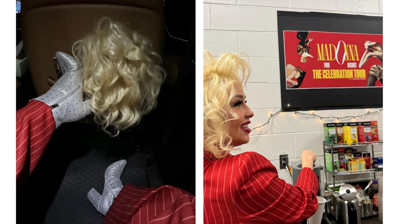 Thalía utilizó un look rubio el día que asistió al concierto de Madonna.