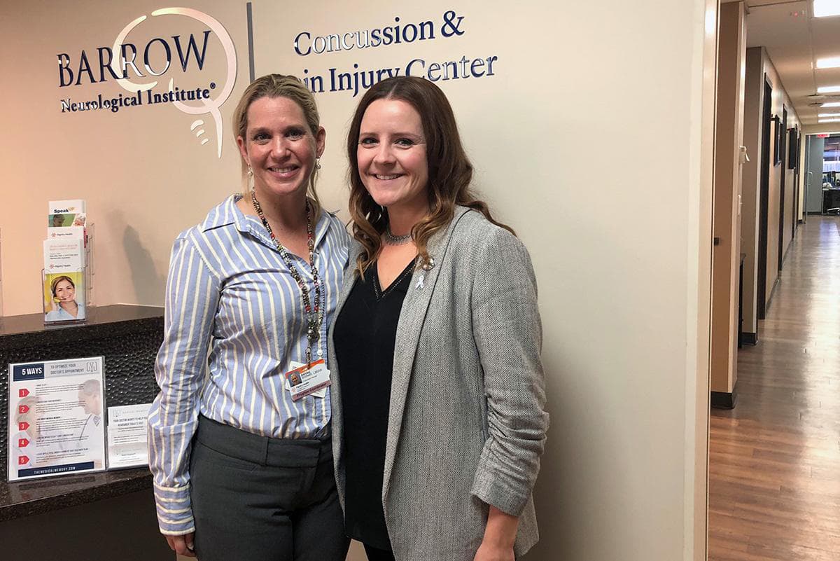 Social worker Ashley Bridwell (left) and Dr. Glynnis Zieman run what they say is the country's first program dedicated to treating traumatic brain injury among survivors of domestic violence. (Will Stone/KJZZ)