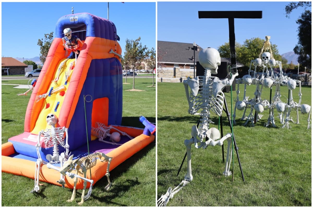 Este es uno de los escenarios de "Spirit Corner" en donde los esqueletos están gozando de un divertido juego inflable o tomándose una curiosa foto. La exhibición a recibidos excelente comentarios y muchas personas se han dado cita para ver cada uno de los escenarios.