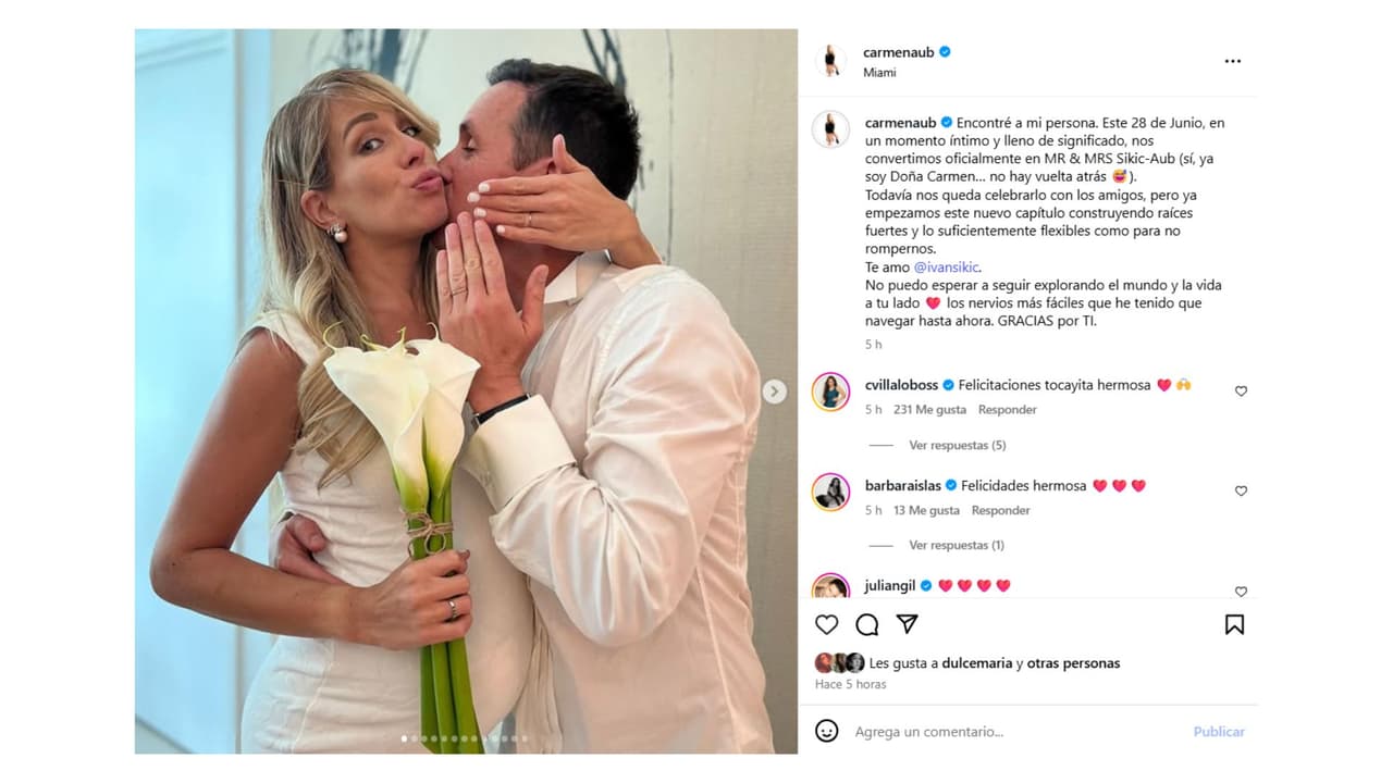 Carmen Aub se casó en Miami el 28 de junio de 2025.