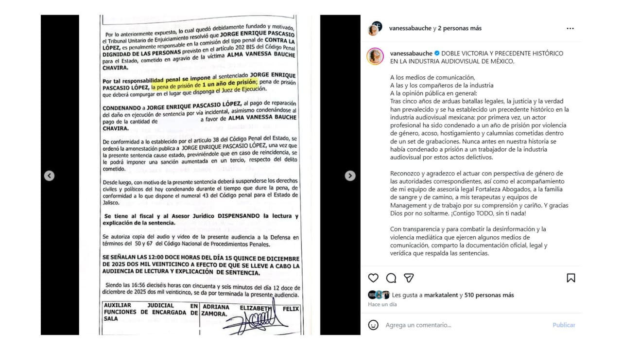 Así dio a conocer Vanessa Bauche que Pascacio López fue sentenciado a 1 año en prisión.