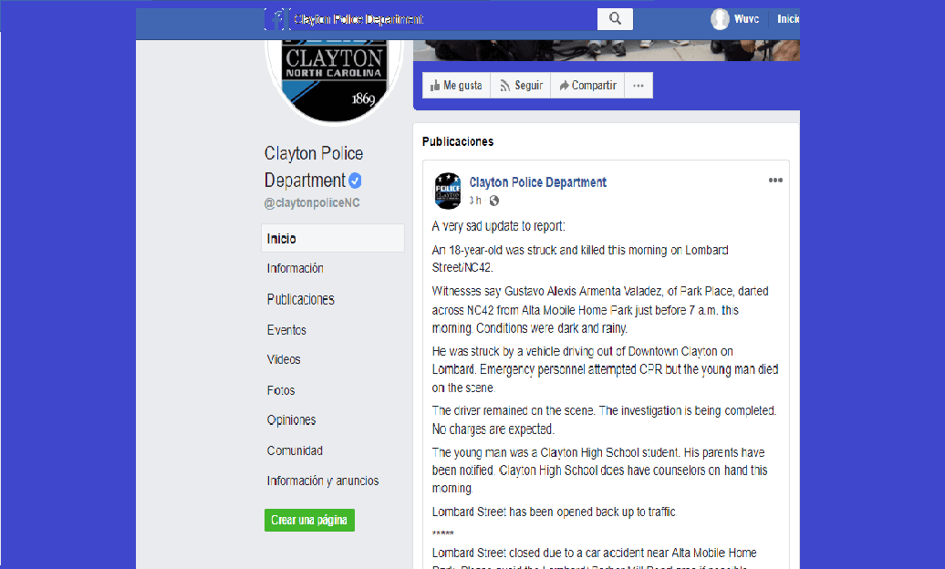 En su página de FB la Policía de Clayton dio un avance del caso