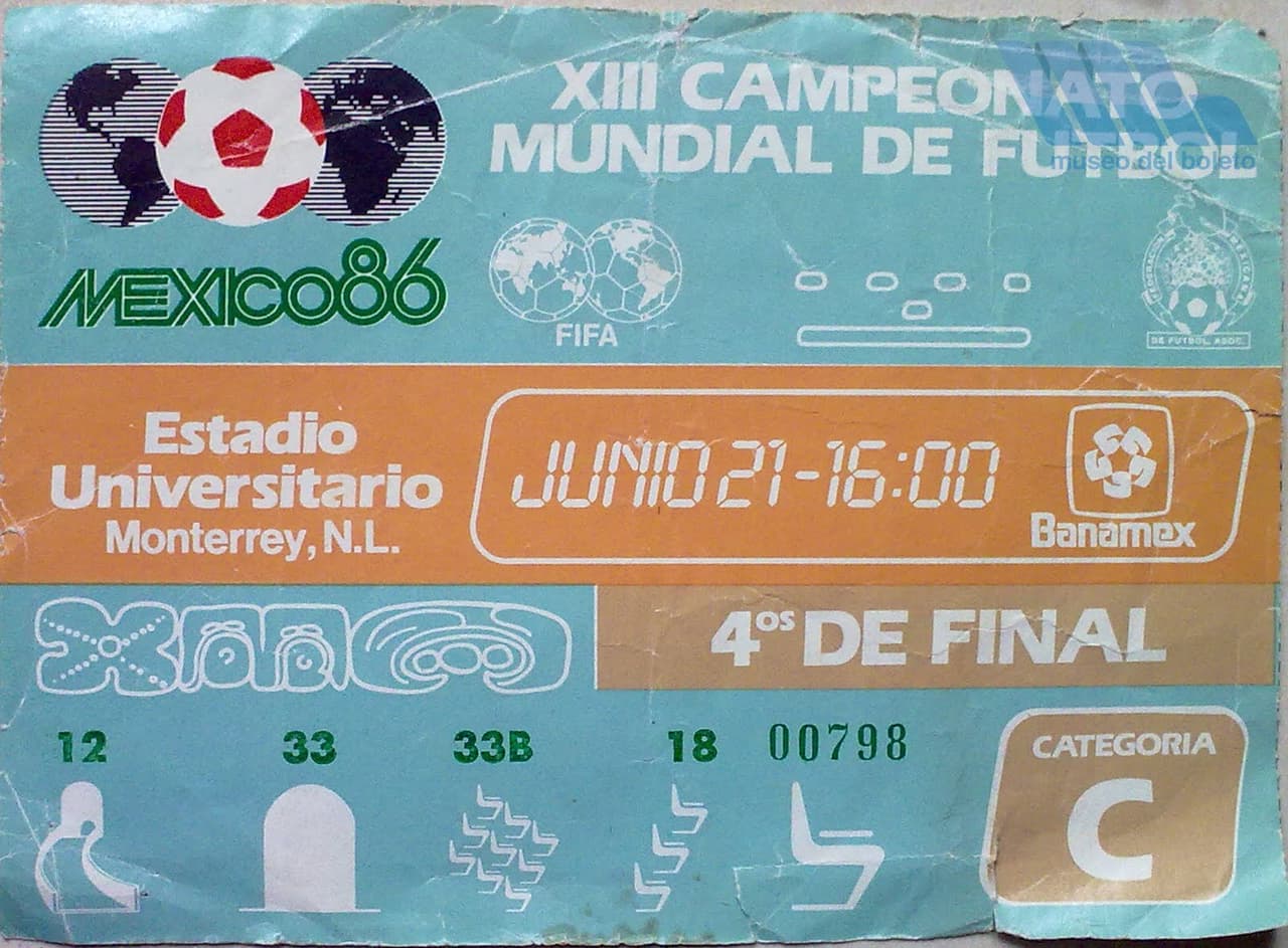 En México 86 ñas entradas fueron muy similares al diseño que se tenía para el Mundial del 70. Aquí un boleto para el duelo entre México y Alemania en el 'Volcán'.
