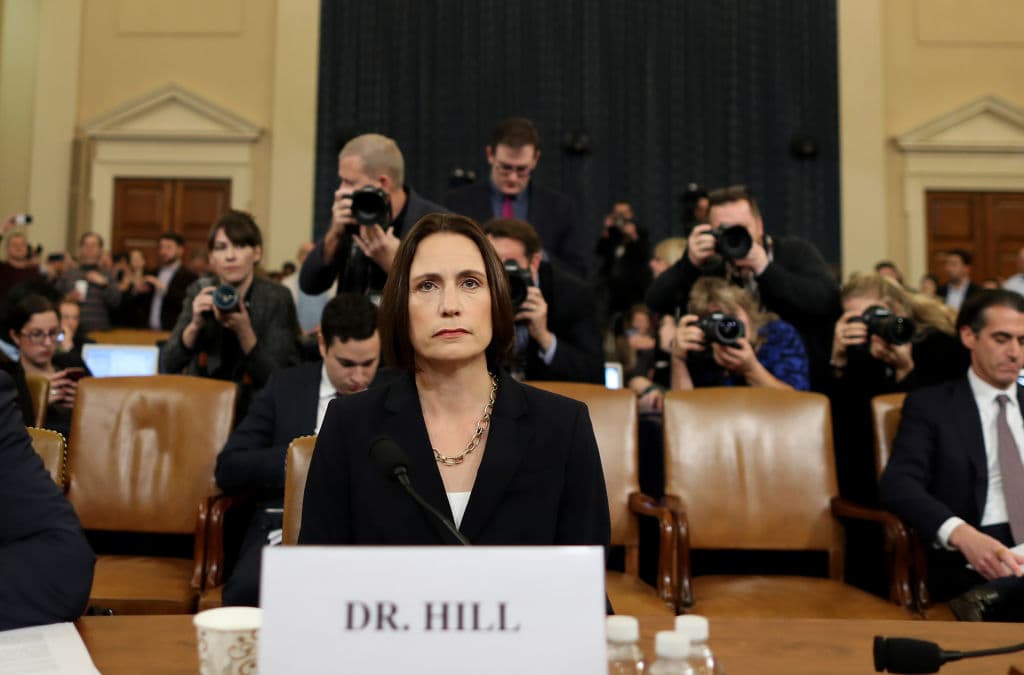 Fiona Hill, the National Security Council’s former senior director for Europe and Russia, arrives to testify before the House Intelligence Committee on Capitol Hill November 21, 2019 in Washington, DC.