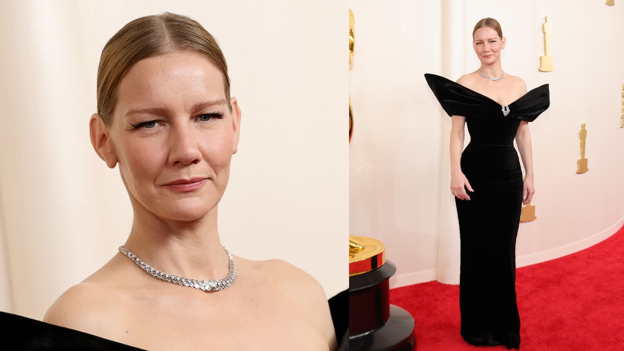 La actriz Sandra Hüller también apareció con un look en negro.