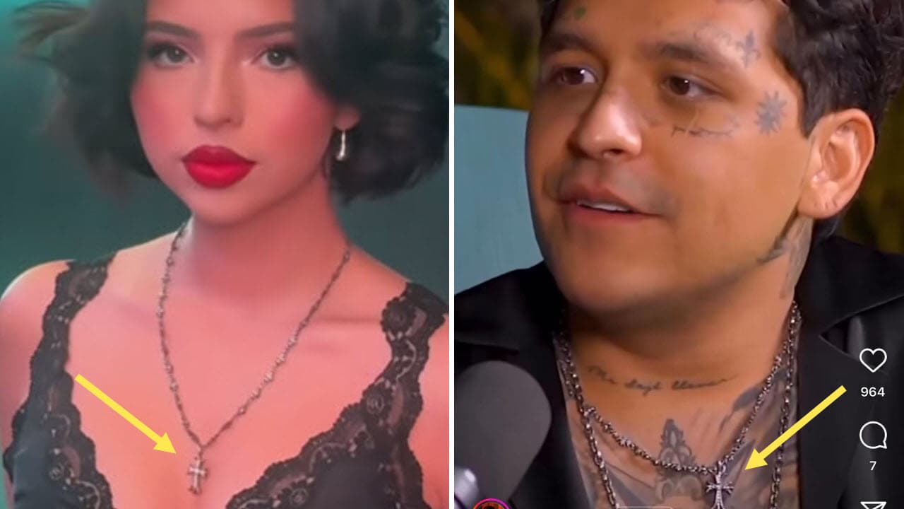 Ángela Aguilay y Nodal estarían usando el mismo dije y cadena.