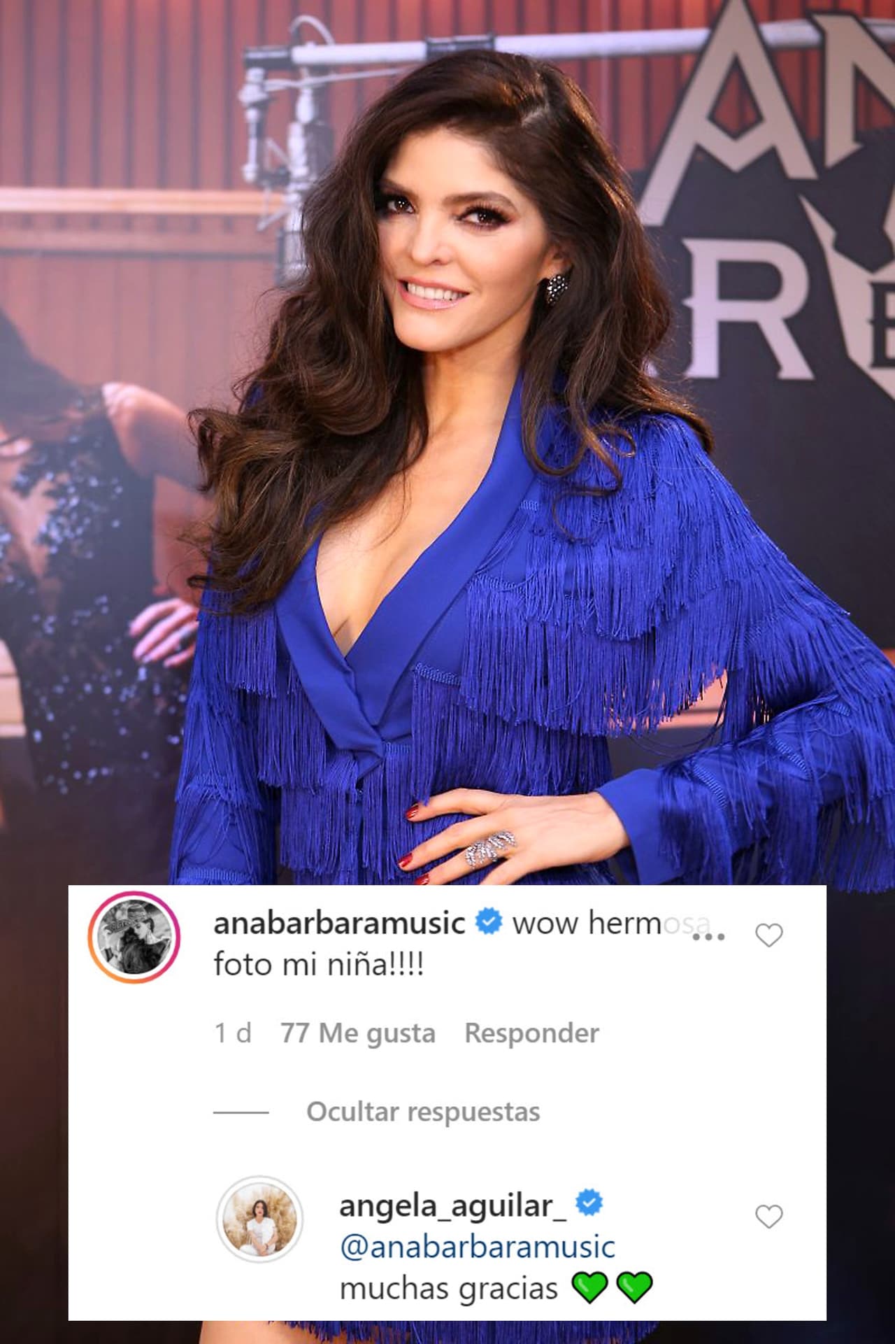 <b><a href="https://www.univision.com/famosos/ana-barbara-es-victima-de-gente-mala-perversa-loca-denuncia-que-le-robaron-su-cuenta-en-facebook-video">Ana Bárbara</a></b> la felicitó por la fotografía y la jovencita de 16 años no tardó en responderle.
<br>