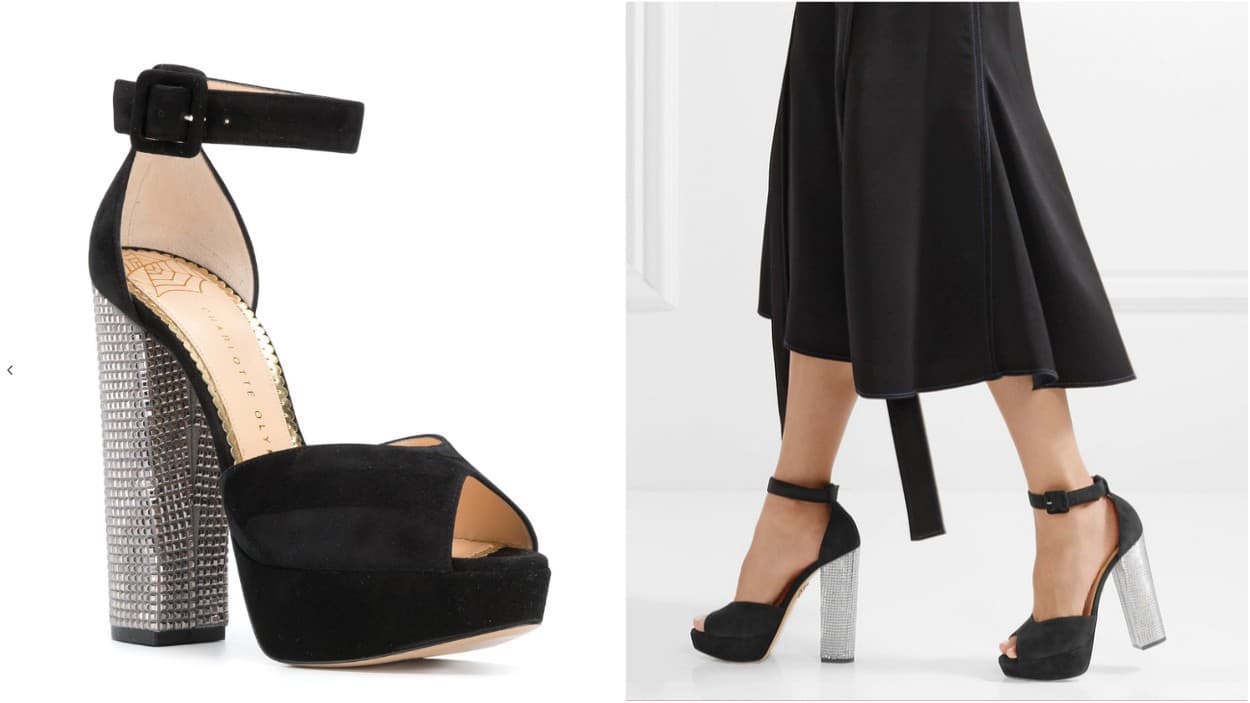 Galilea eligió el modelo
<b><a href="https://www.net-a-porter.com/us/en/product/1010102?cm_mmc=Google-ProductSearch-US--c-_-NAP_EN_US_PLA-_-NAP_US_GS_Designers+%28Low%29--Designers_AM&gclid=CjwKCAjwq_vWBRACEiwAEReprPvrAlGGhhJanfwUzKV3osZl8aTWBxkHtcMIRe7uGMBnLvUV1h468BoCy0IQAvD_BwE&gclsrc=aw.ds">'Eugenie' de la marca Charlotte Olympia</a></b> confeccionadas en gamuza, con una ligera plataforma y rematadas con un emblemático tacón adornado con cientos de pequeños espejos cuadrados de $725 dólares.