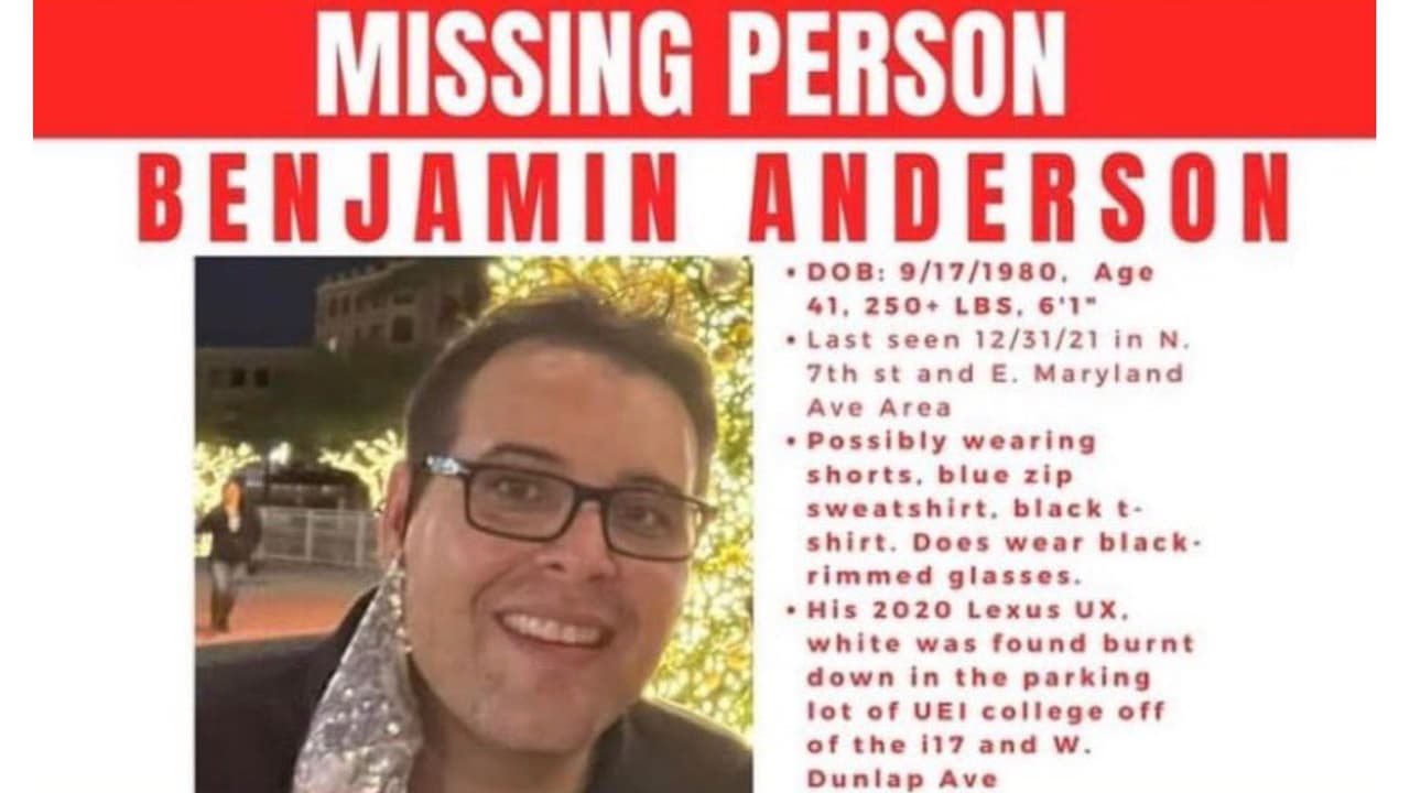 Este hombre desapareció el 31 de diciembre y su auto fue hallado quemado en Phoenix