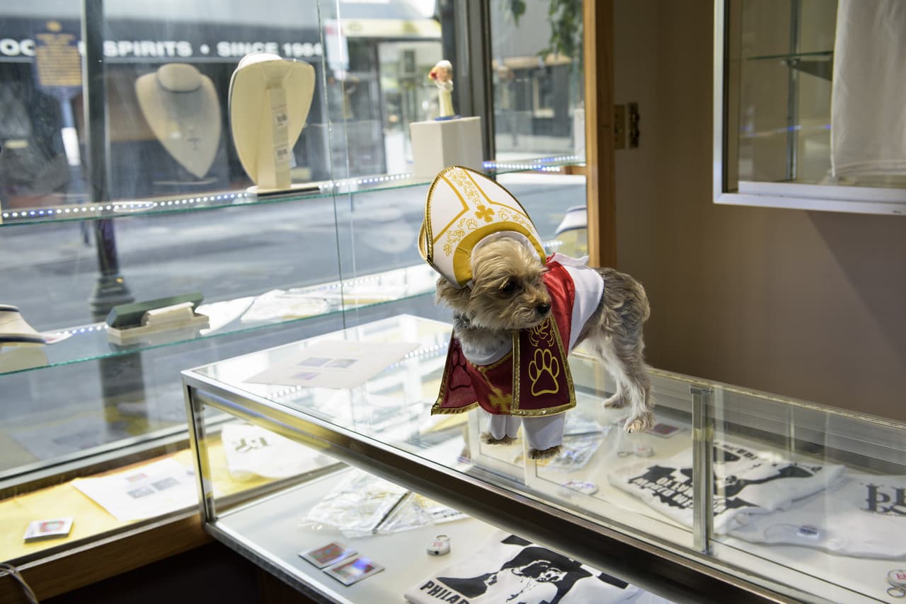 El "merchandising" no se hizo esperar en la visita papal, aquí algunos de esos recuerditos cuya venta, sin duda, ha ayudado a la economía de Filadelfia.