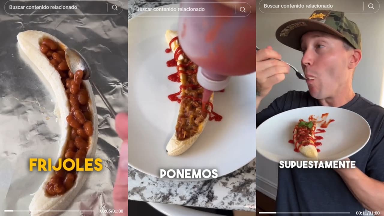 Plátano relleno con frijoles.