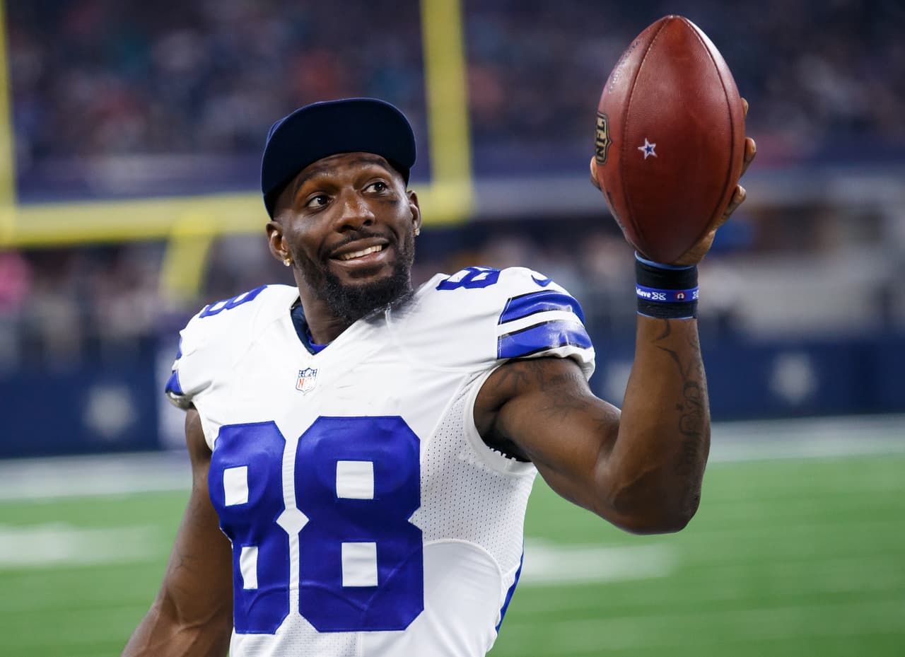 19 August 2016: Dallas Cowboys wide receiver Dez Bryant (#88) on the sideline during the NFL preseason game between the Dallas Cowboys and the Miami Dolphins at AT&T Stadium in Arlington, Texas. (Photo by Matthew Visinsky/Icon Sportswire via Getty Images)