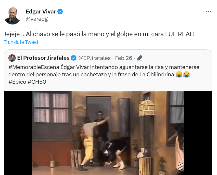 Tuit de Edgar Vivar sobre escena de 'El Chavo del 8'