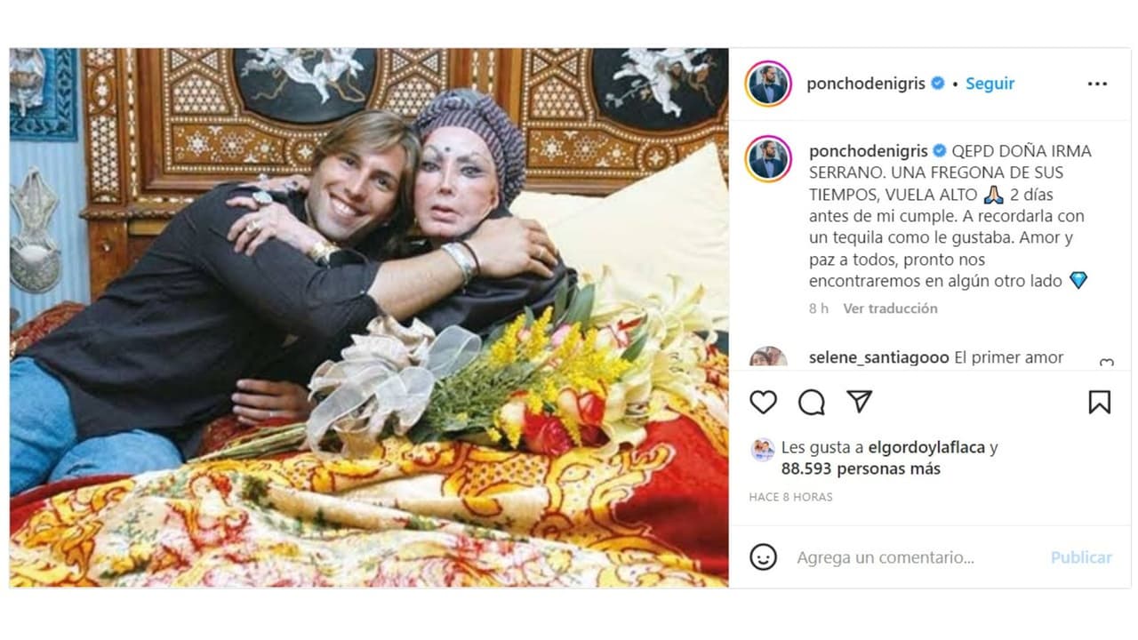 Mensaje de Poncho de Nigris a Irma Serrano.