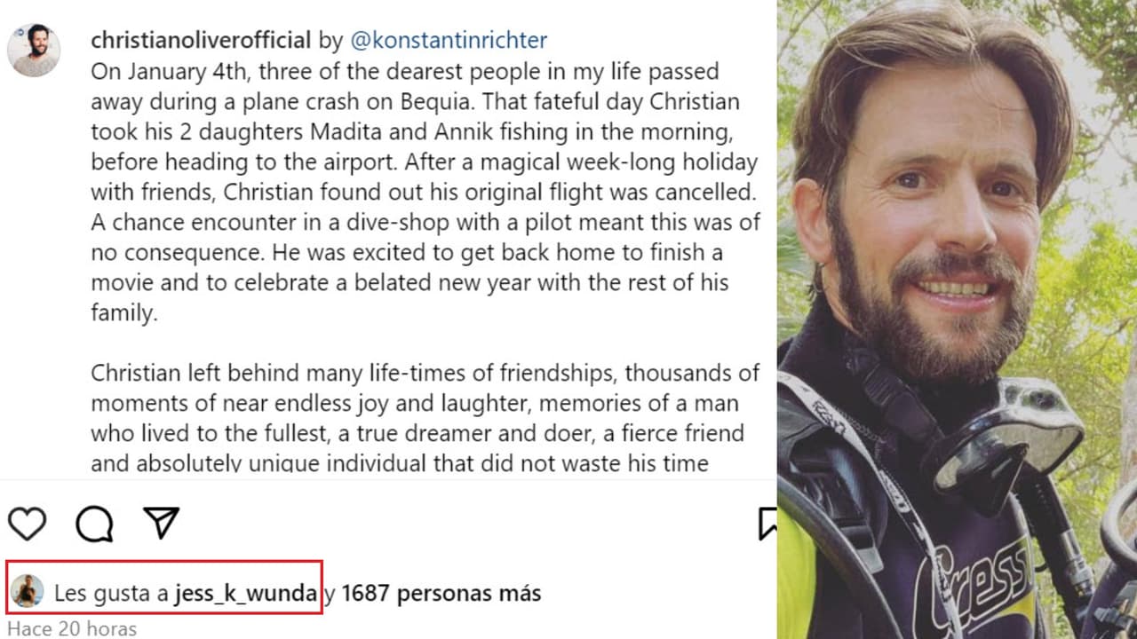 La viuda de Christian Oliver dio 'me gusta' a la publicación que reveló la que se asegura fue la última foto del actor antes de morir.