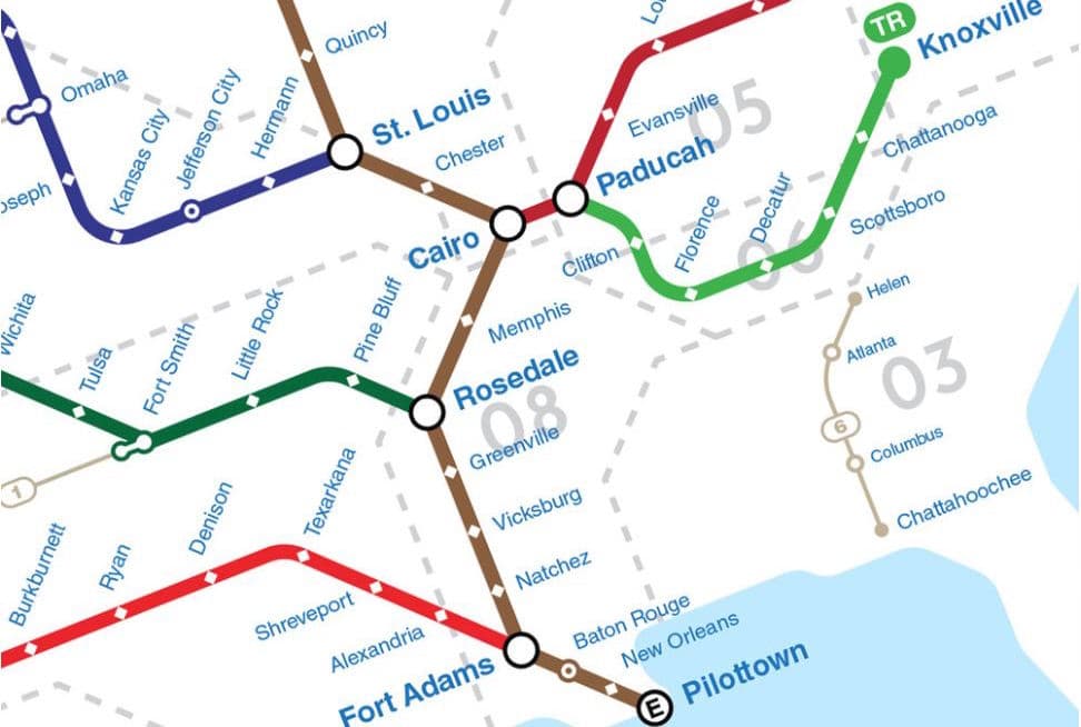 El mapa que describe los principales ríos de Estados Unidos como si fueran un sistema de metro