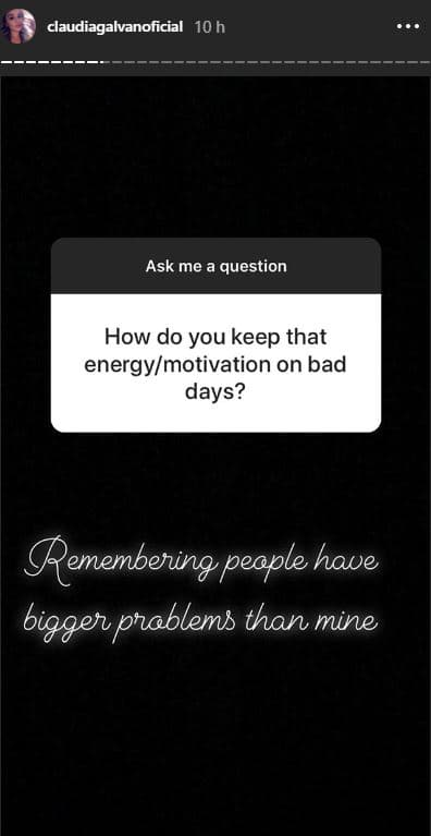 Finalmente, Claudia dijo que la clave para mantenerse motivada durante los días malos es: “Recordando gente que tiene problemas más grandes que los míos”. 
<br>