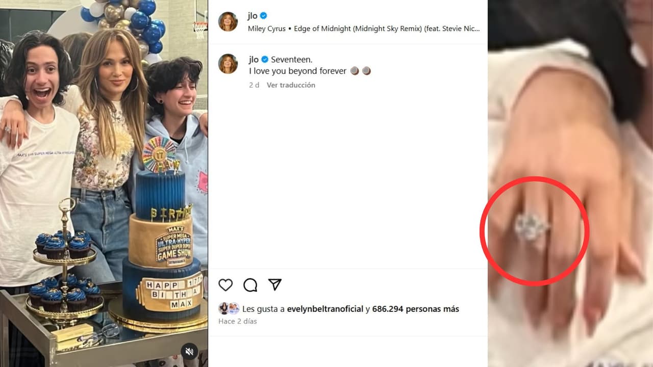 JLo mostró su anillo en una publicación de Instagram en honor a sus hijos, Max y Emme.