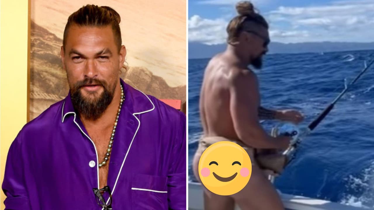 Jason Momoa salió a pescar en taparrabo y el viento dejó su retaguardia al descubierto
