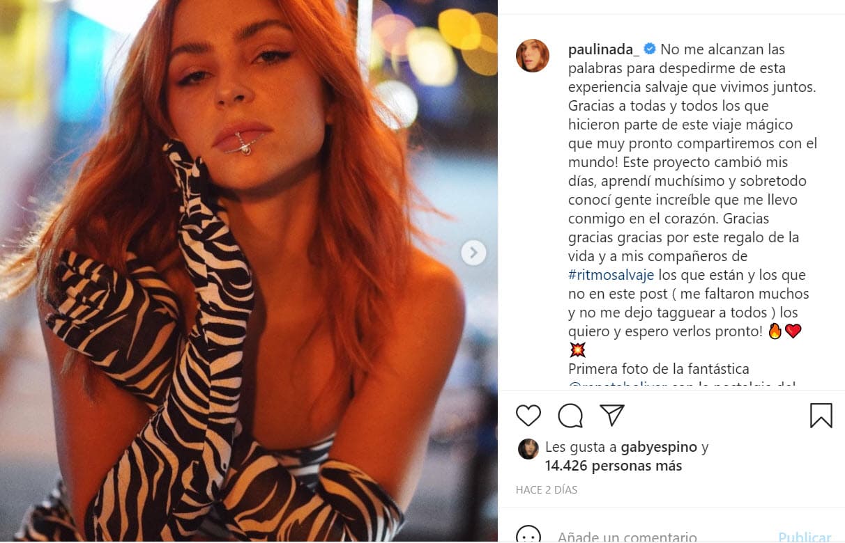 El viernes 27, la actriz hizo una publicación en la que 
<b><a href="https://www.instagram.com/p/CTC8FmalNnw/" target="_blank">se despidió de la serie 'Ritmo salvaje' </a></b>de Netflix en la que participó. 
<br>