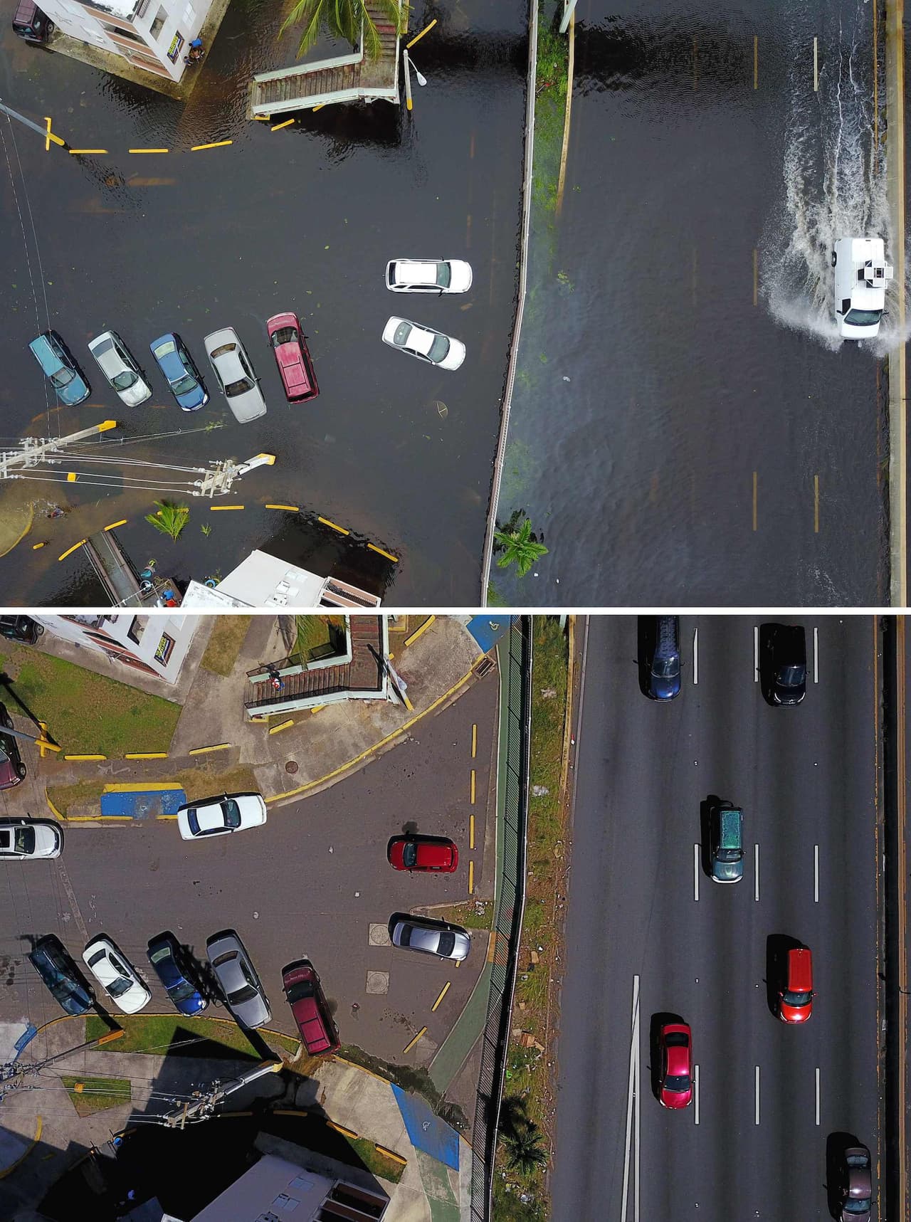 El Expreso Baldorioty de Castro en San Juan justo después del ciclón y al día de hoy.