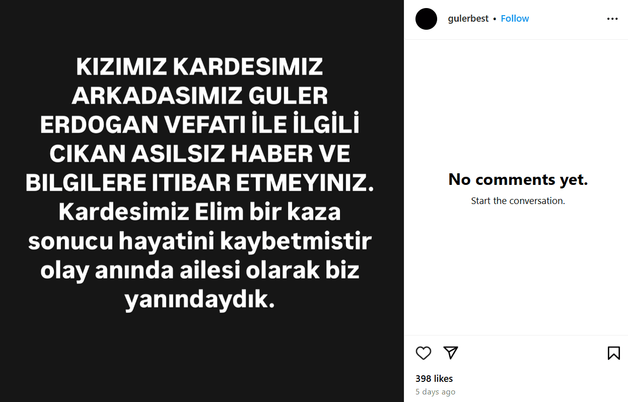 La familia de Güler Erdoğan emitió una declaración.