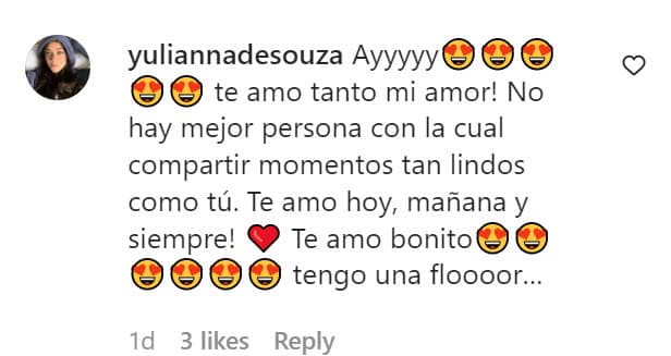 Ella le correspondió con estas palabras en las que le dijo que "
<b>no hay mejor persona</b> con la cual compartir momentos tan lindos" como él.
<br>