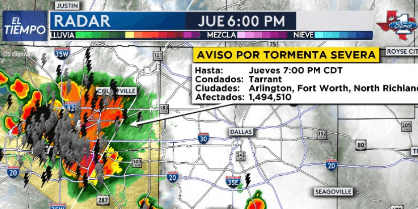 Emiten advertencia por tormentas severas para el condado Tarrant hasta las 8 pm 