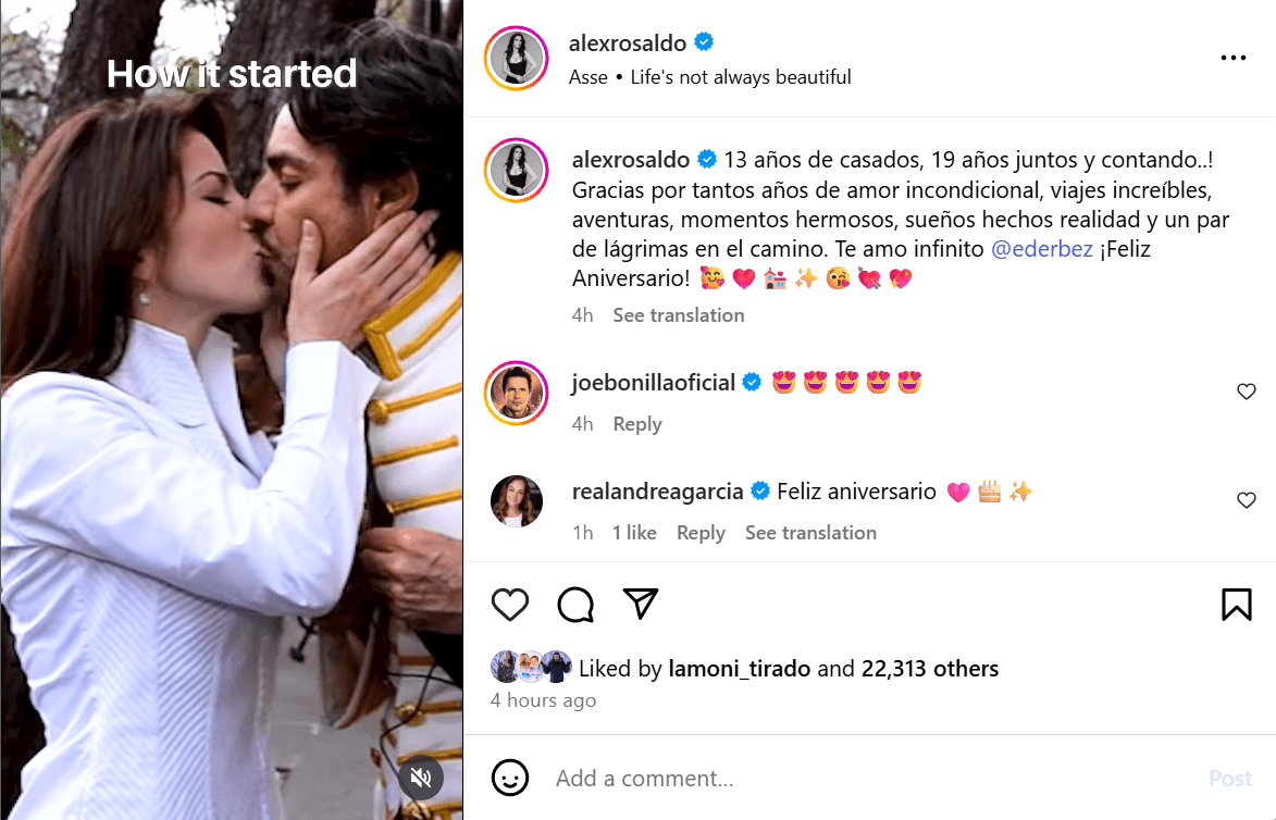 Alessandra Rosaldo y Eugenio Derbez se dedicaron románticos mensajes.