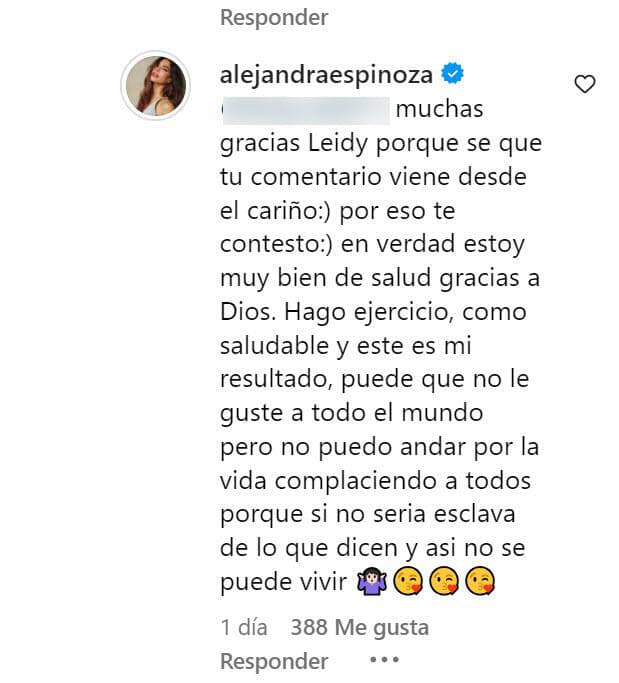 "Muchas gracias porque 
<b>sé que tu comentario viene desde el cariño</b>", escribió la también modelo. 
<br>