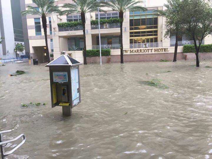 The Marriott Hotel on Brickell Avenue on Sunday after the arrival of Hurricane irma.