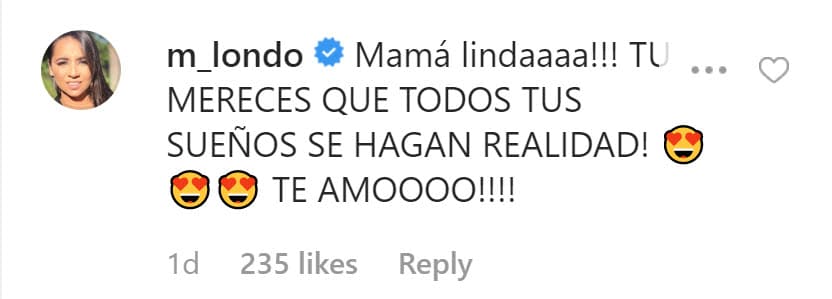 Su hija Manuela comentó la publicación de su madre, asegurando, que es 
<b>merecedora de que todos sus deseos se cumplan</b>.
<br>