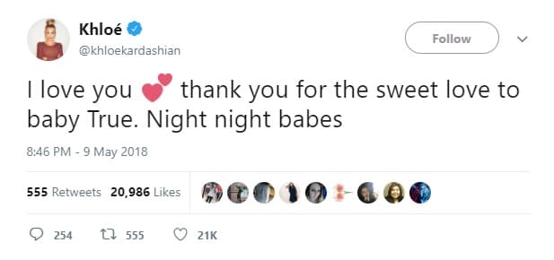 La socialite agradeció las muestras de cariño que ha recibido de sus fanáticos tras compartirles la emoción que siente de tener entre sus brazos a True.